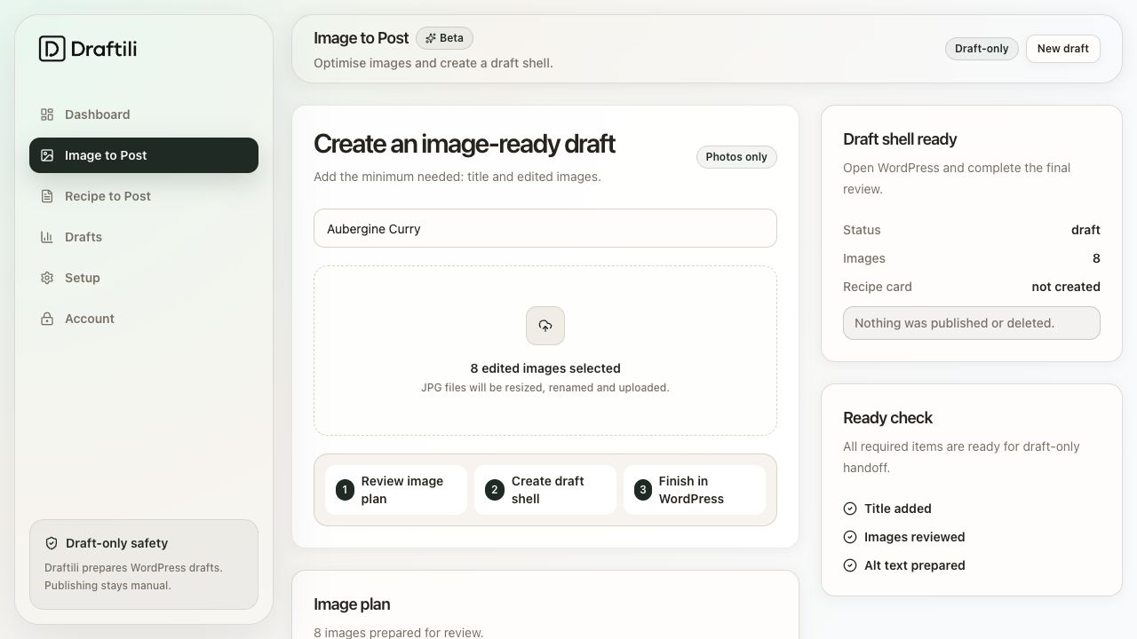 Image to Post screen in Draftili